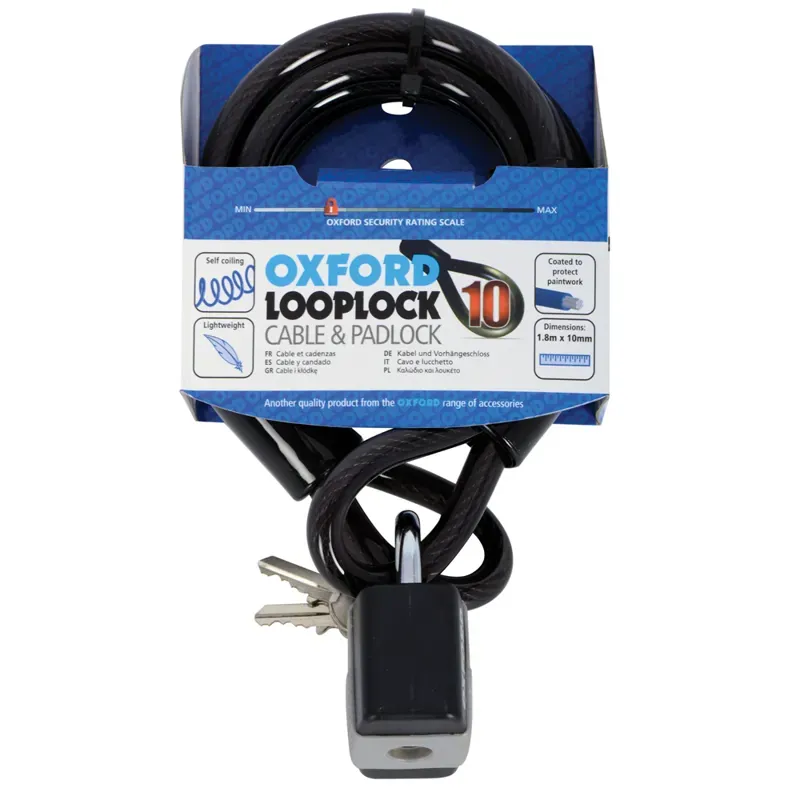 Oxford Loop Cable 10mmx1800mm Padlock in Black 