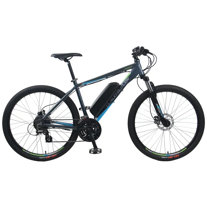 Claud Butler Haste-E 18in Electric Mountain Bike in Grey/Blue/Green