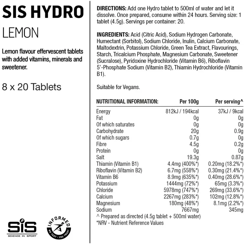 Science in Sport GO Hydro 8 Pack Hydration Drink Tablets in Lemon-1