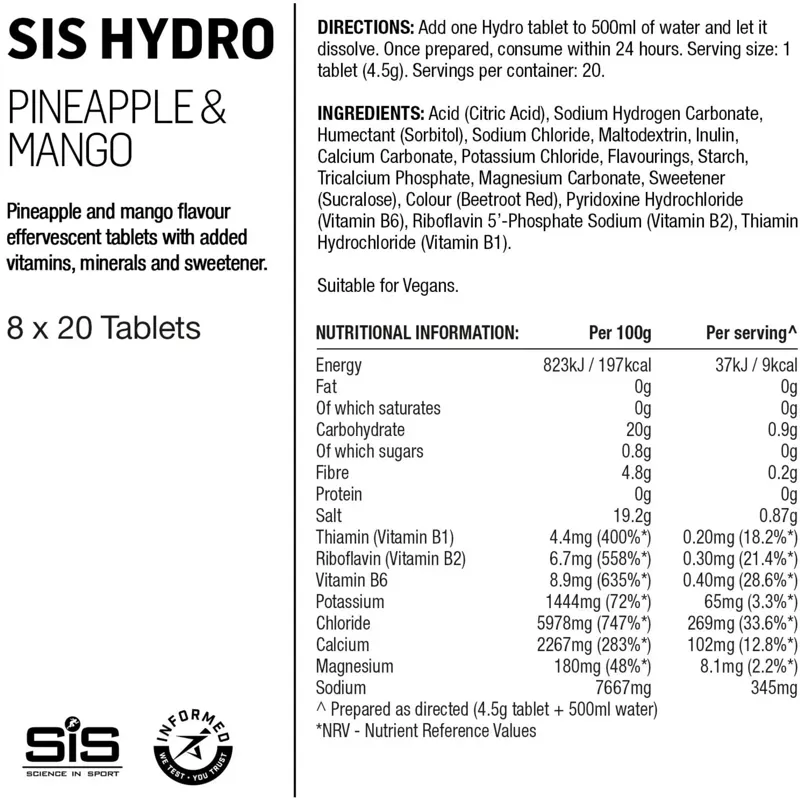 Science in Sport GO Hydro 8 Pack Hydration Drink Tablets in Pineapple-1