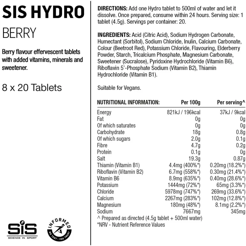 Science in Sport GO Hydro 8 Pack Hydration Drink Tablets in Berry-1