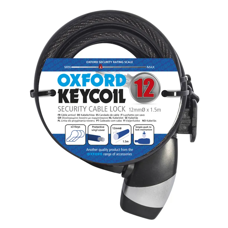 Oxford Keycoil 12 Security Lock 12mm x 1.5m