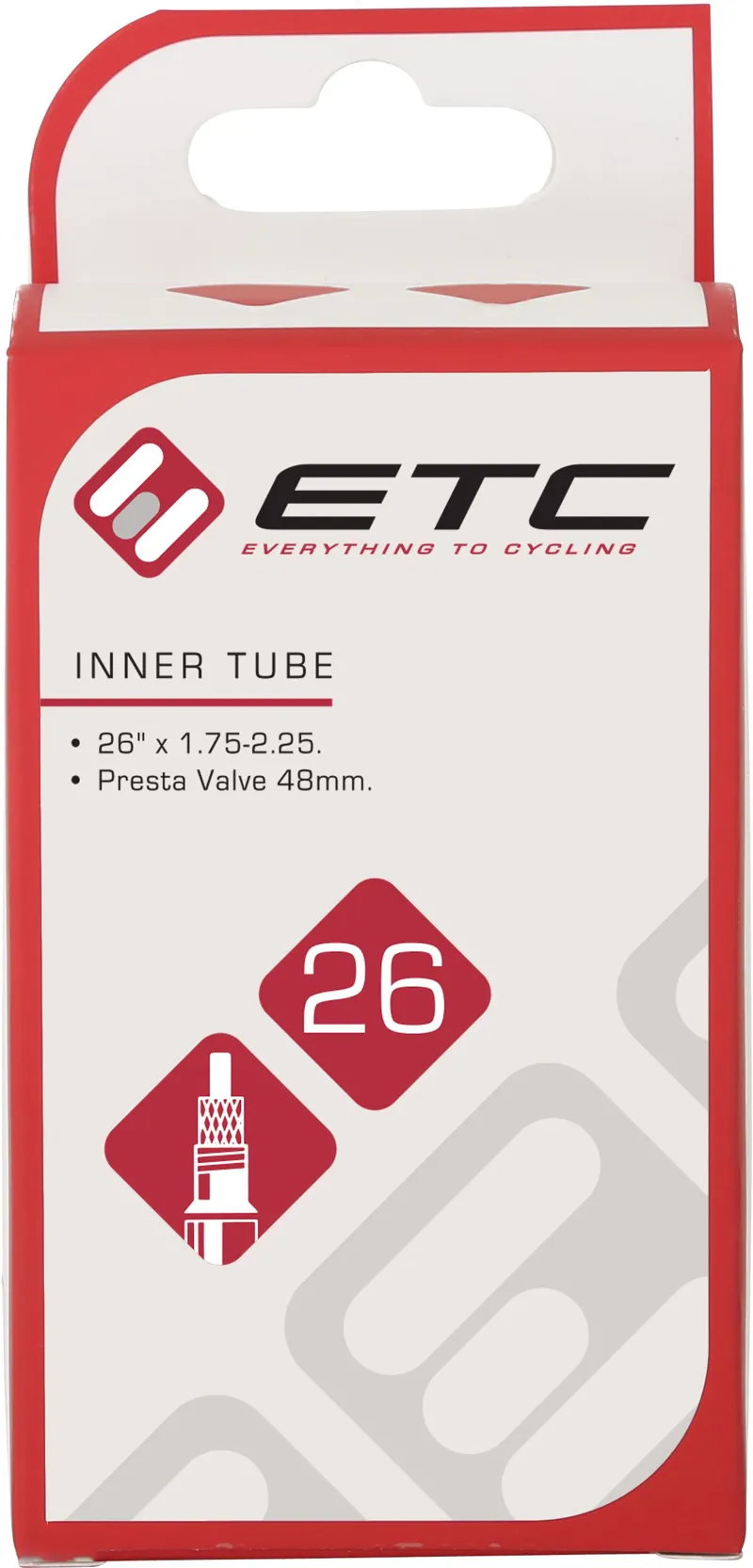 ETC Inner Tube 26 X 1.75-2.125 Presta MTB Inner Tube